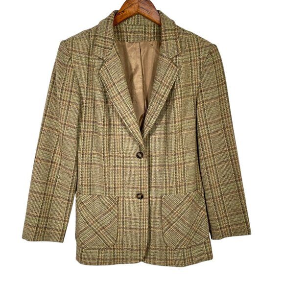 Vintage Wool Blazer Camel Plaid 1970s–80s ILGWU – Made in USA, Womens 8 / Medium - Picture 3 of 12